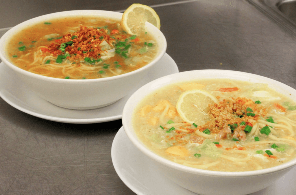 Two bowls of noodle soups